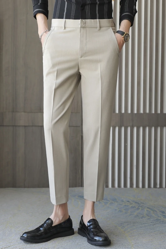 

Casual 2021 Spring Business Dress Pants Men Slim Ankle Length Office Social Suit Pants Solid Color Wedding Streetwear Trousers