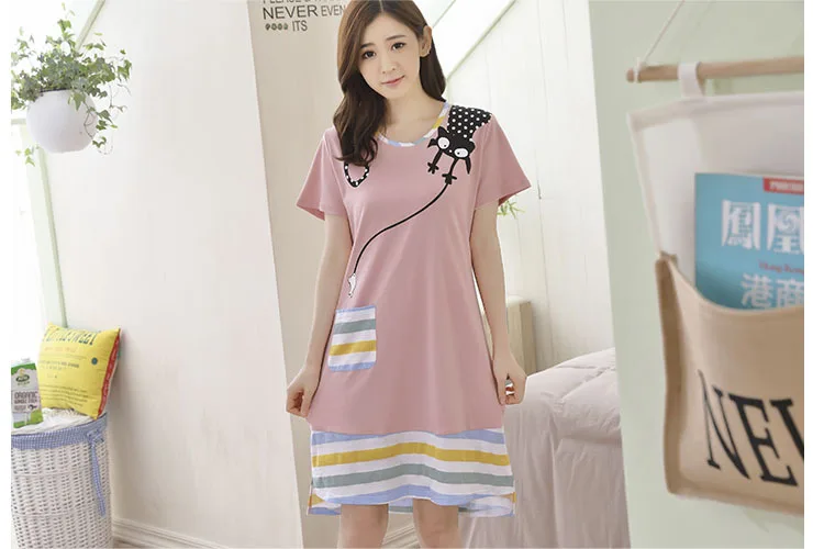 Korean Cotton Nightdress Women's Short Sleeve Summer Thin Medium Long Large Nightgown Sweet Lovely Home Wear Sleepwear