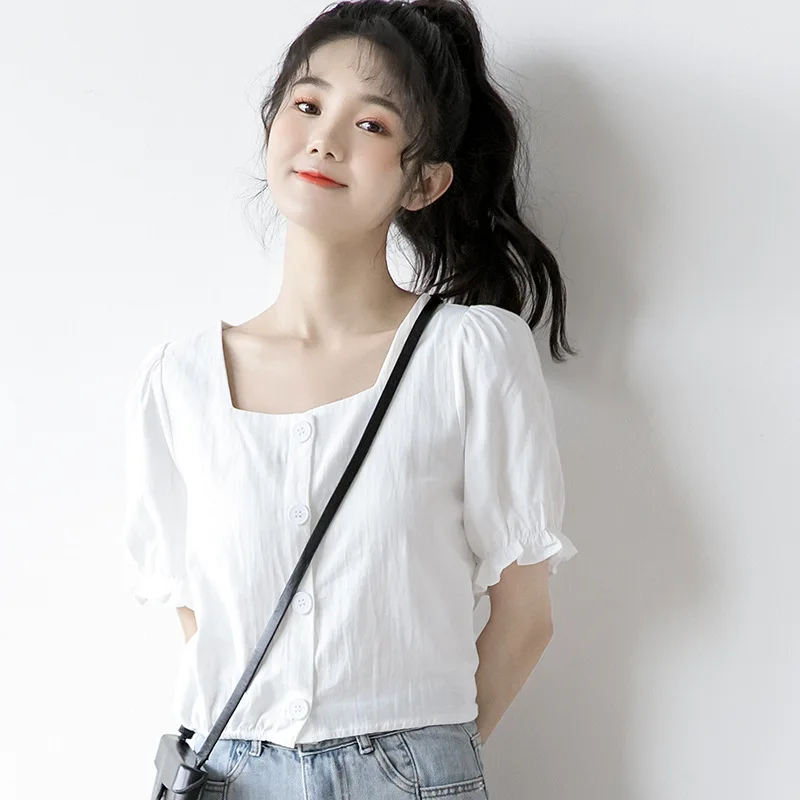 

2021 summer new women's shirt pocket three-color stitching short-sleeved striped t-shirt white