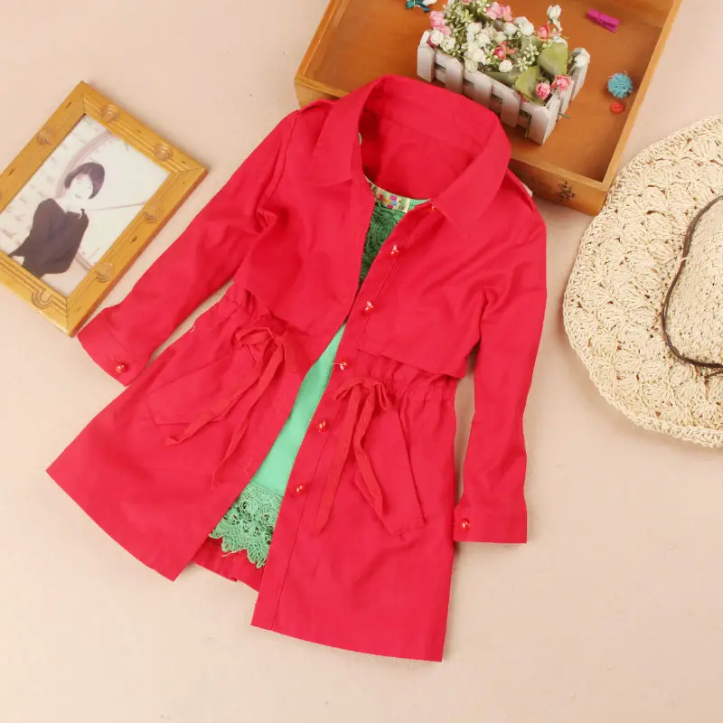 Тренч для девочек одежда осень 2019 детская хлопковая однобортная куртка ветровка