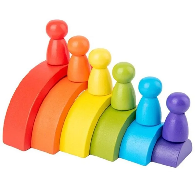 

Rainbow Wooden Baby Toys Montessori Creative Rainbow Building Blocks Wood Game Early Educational Toys for Kids