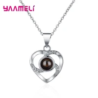 promotion sterling silver 925 heart pendant women necklace collar cubic zircon natural stone 100 languages of i love you jewelry