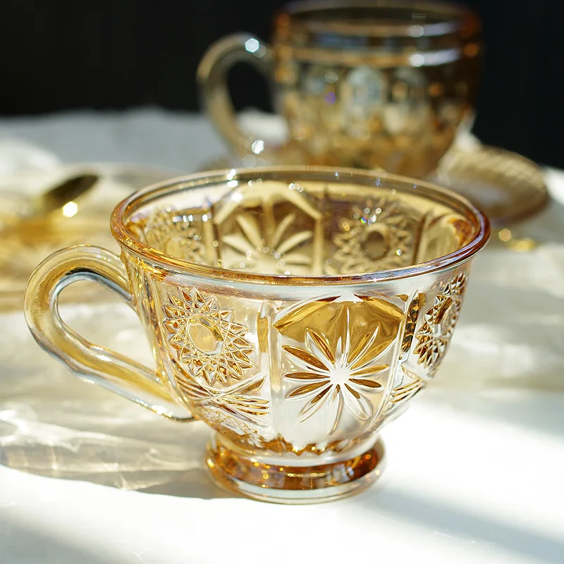 Рельефная Янтарная чашка для кофе набор блюдца послеобеденный чай