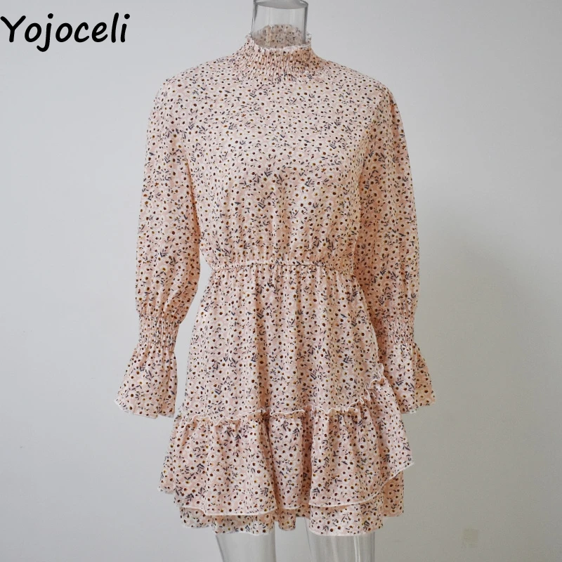 Пикантное шифоновое платье Yojoceli с принтом и оборками женское осеннее элегантное