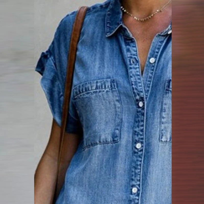 Женское джинсовое мини-платье с коротким рукавом повседневное элегантное