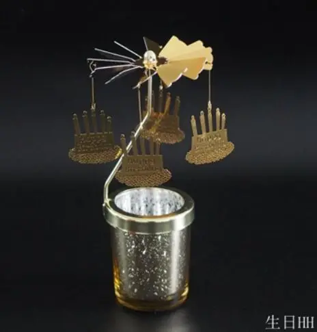 gold happy birthday Подсвечники вращающиеся романтические вращающиеся карусели чайный светильник подсвечник Рождественская елка олень светильник ing домашний Декор подарок - Цвет: gold happy birthday