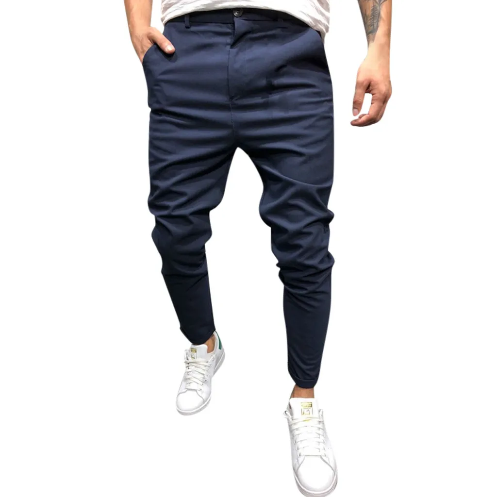 

Fashion Casual men pants bussines slim fit solid mens trousers 2020 autumn nine points suit pants