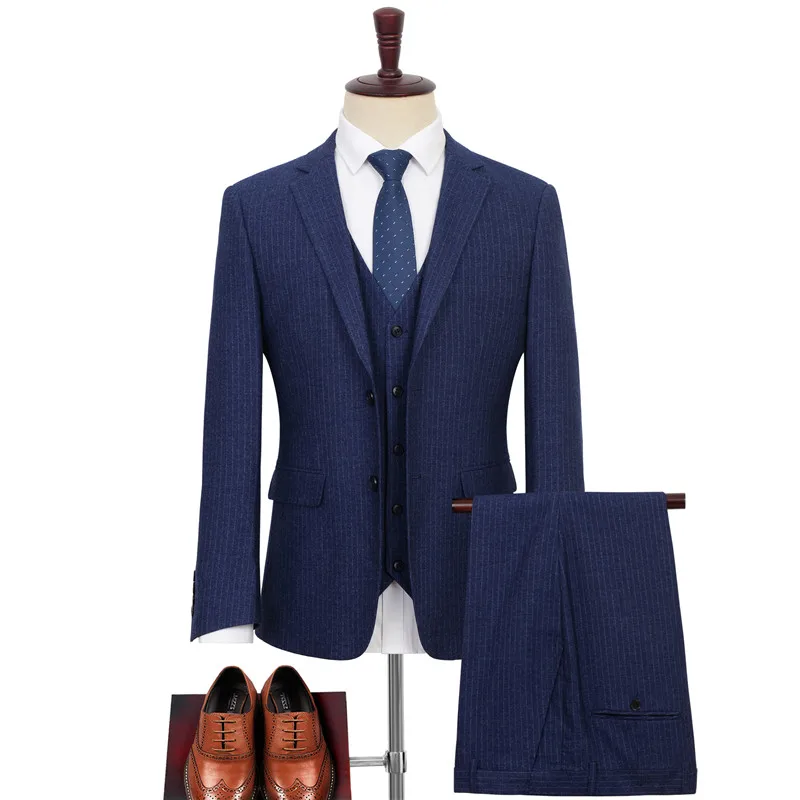 

Men Blazer Suits 3 Piece Man Dress Pants Plus Size 6XL 7XL 8XL 9XL Wedding Coat Stripes Formal Vest Office Business 2 Suit Sets