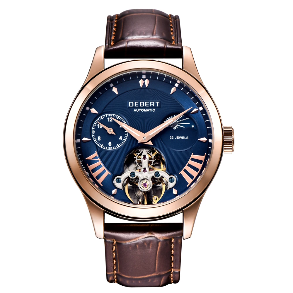 Мужские водонепроницаемые часы с синим циферблатом и кожаным ремешком 41