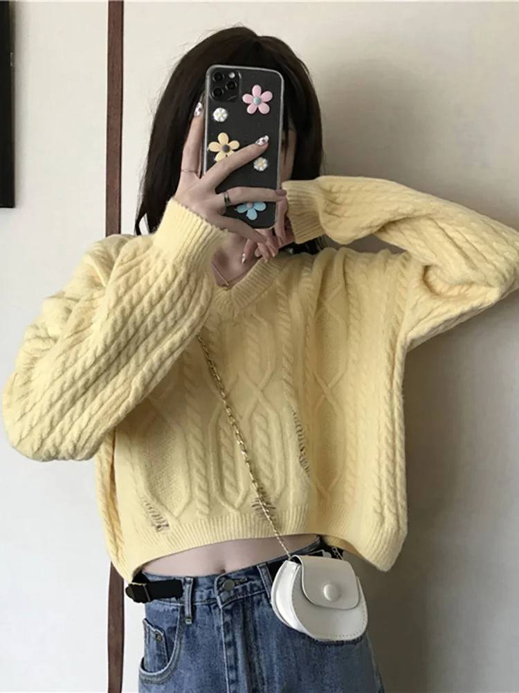 Белый свитер короткий женская Свободная верхняя одежда новинка 2021 Топ с длинным