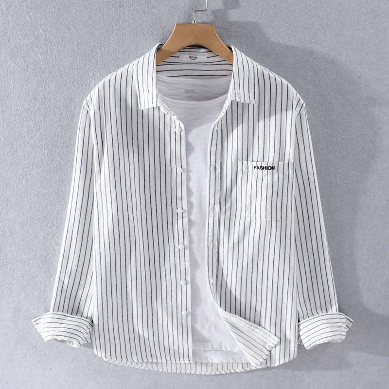 

New Italy style brushed 100% cotton stripe shirt men long sleeve casual shirts for men fashion comfortable shirt mens chemise