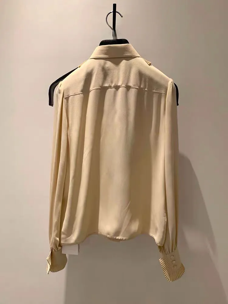 

Elegent Khaki Casual Lady's Shirt for Spring Autumn Designer Luxury Female Clothing Vintage Woman Shirt