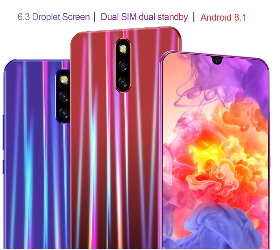 Разблокированный 6," дюймовый Android смартфон с водными каплями, распознавание лица, умный мобильный телефон, Google Play, бесплатно, 3,5 мм, наушники, Подарочный чехол