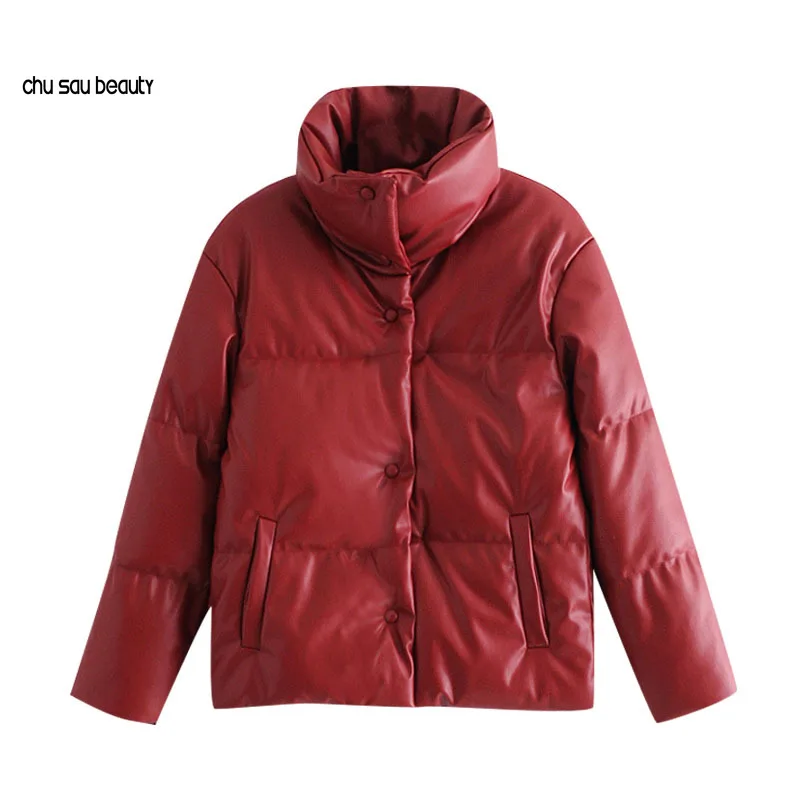 

Женская модная Толстая теплая парка, куртка с подкладкой из искусственной кожи, пальто, винтажная женская верхняя одежда с длинным рукавом ...