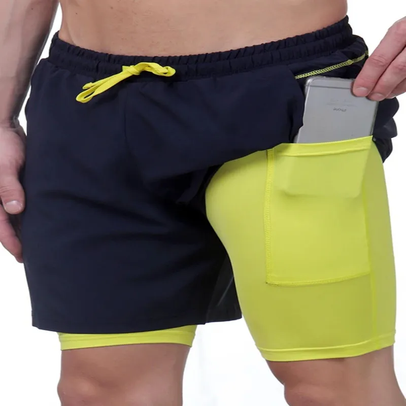 

2021 New light board men's double-layer mesh shorts quick-drying casual five-point pants slim sports shorts men's sports shorts