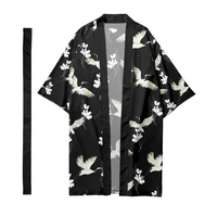mens japanese long kimono cardigan mens samurai costume kimono crane pattern kimono shirt yukata outer cover
