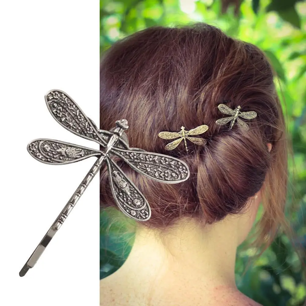 

Vintage Dragonfly Hairpin Silver Color Engraving Insect Shape Dragonfly Hairpin Woman Elegant Headwear Bridal Hair Accessories