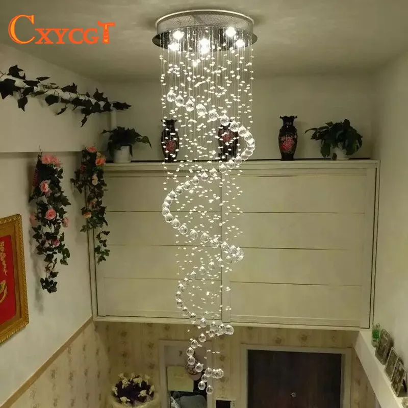 Современные светодиодные спиральные глянцевые хрустальные люстры D55CM длинный лестничный светильник лестница отель Прихожая гостиная лампа