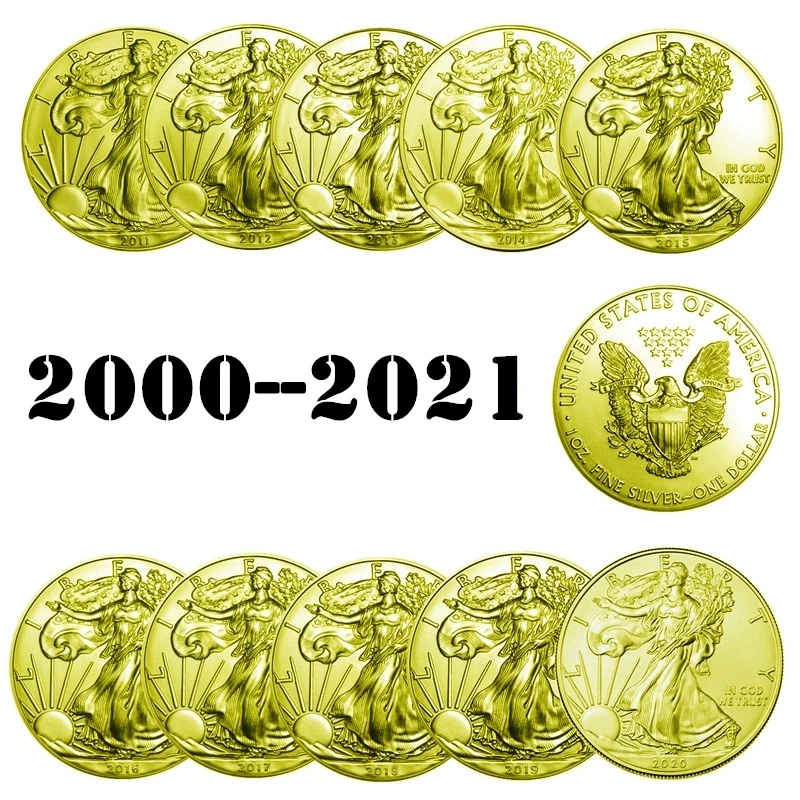 

Hot 2011--2021 United Statue of Liberty Challenge Coin 1 oz Gold Plated Collectibles America Coins New Year Gift Fine Collection