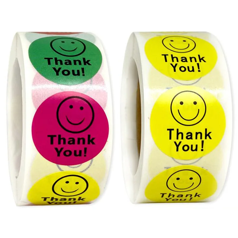 

500pcs/Roll Fluorescence Sliver Smiley Face Reward Stickers For Kids Teachers Round Heart Cute Sealing Gifts Thank You Labels