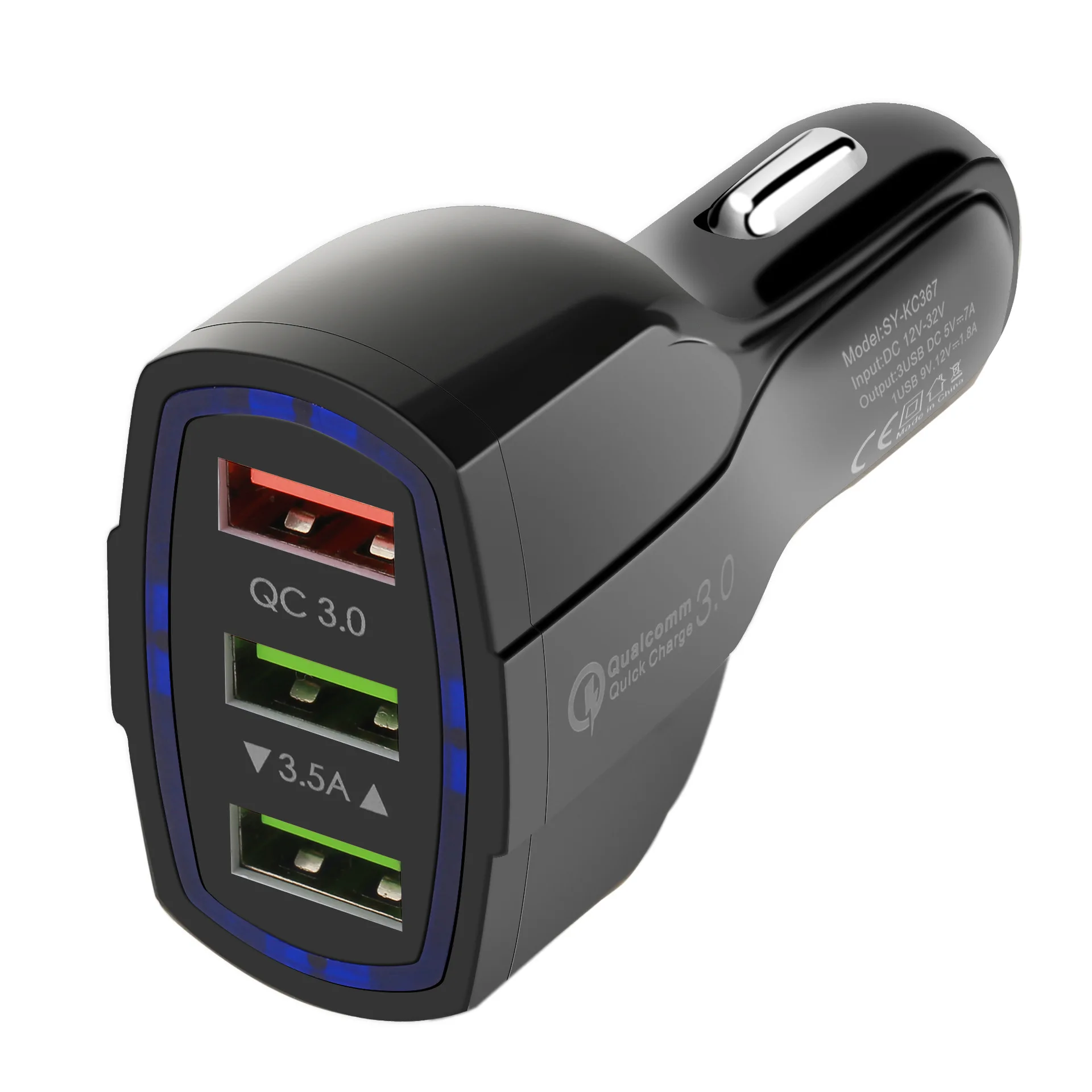 

QC car charger three port USB car charger one tow three 3.5A quick charge QC3.0 car phone charger black