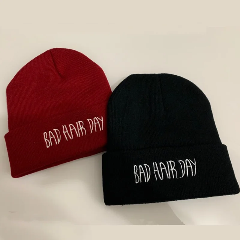 Новые шапочки Skullies, день плохой прически, вязаные шапки с вышивкой, зимняя теплая шапка унисекс, повседневная мужская Кепка для мальчиков, осенняя женская шапка в стиле хип-хоп