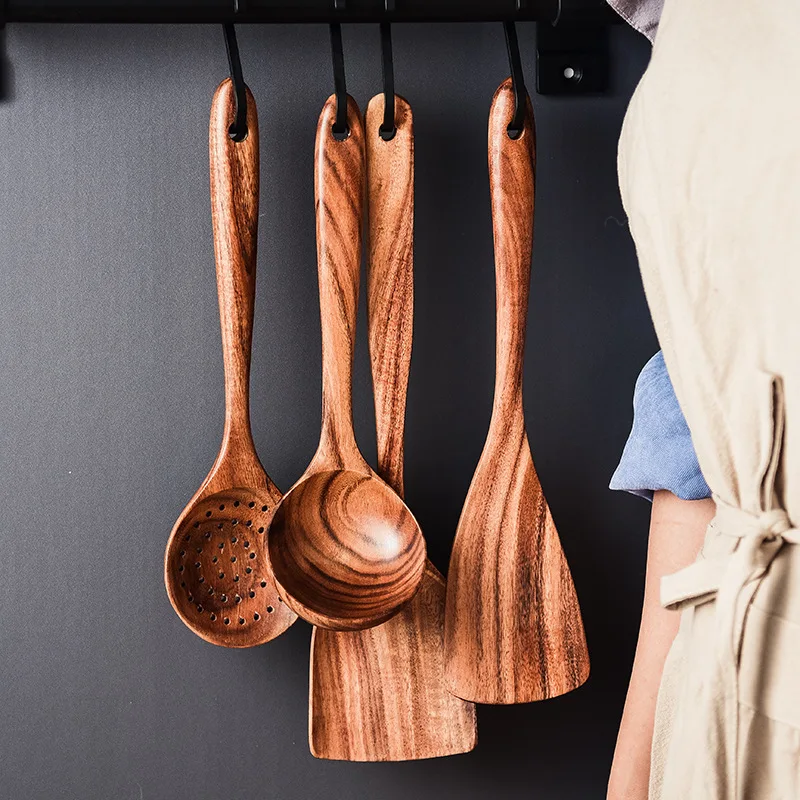 Деревянный пол из натурального дерева столовая посуда ложки ковш Тернер дуршлаг