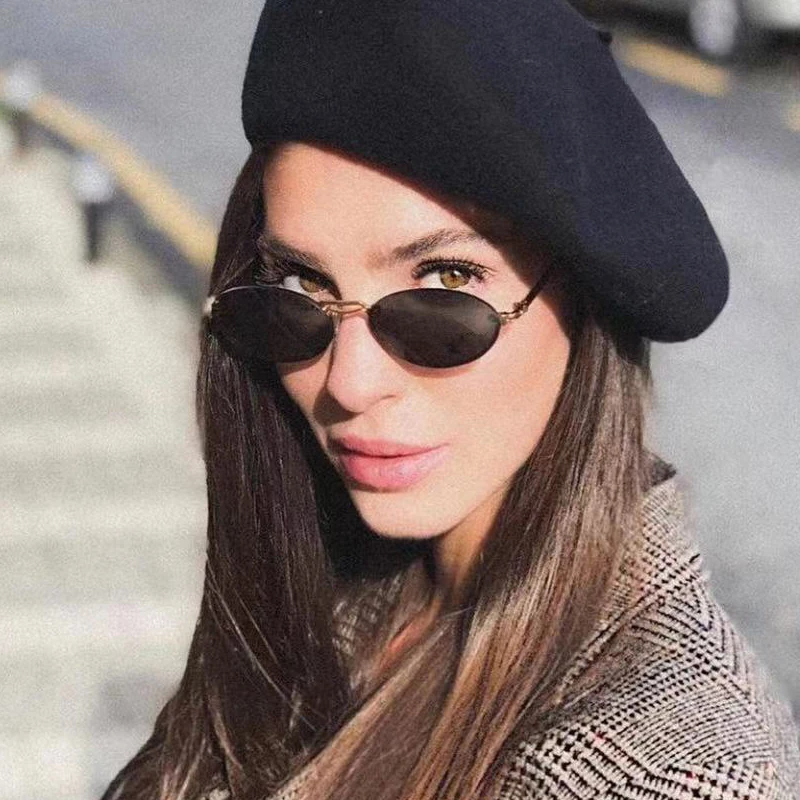 

2021 New Fashion Vintage Small Oval Sunglasses Women Brand Designer Metal Punk Black Sun Glasses Female Show Shades Men Oculos