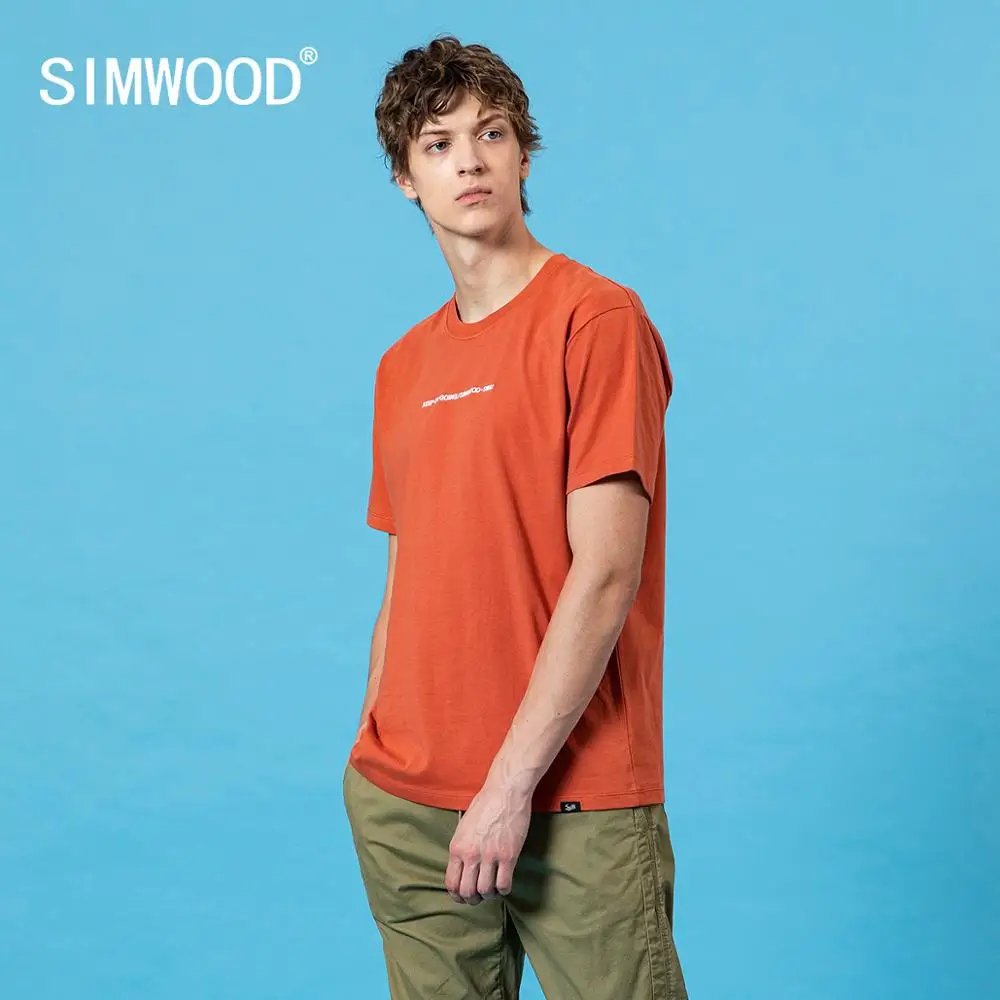 SIMWOOD 2021 летняя новая мужская футболка с вышитыми буквами 100% хлопок размера плюс