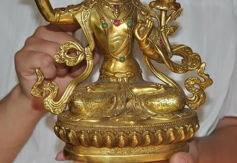Тибетская бронзовая позолота инкрустация драгоценный камень Manjushri меч тара