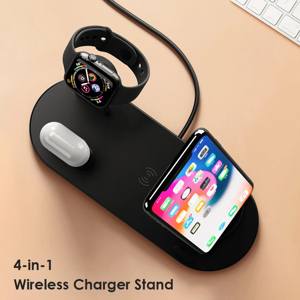 Беспроводное зарядное устройство Qi 4 в 1 Apple Watch док станция для зарядки iphone Micro USB