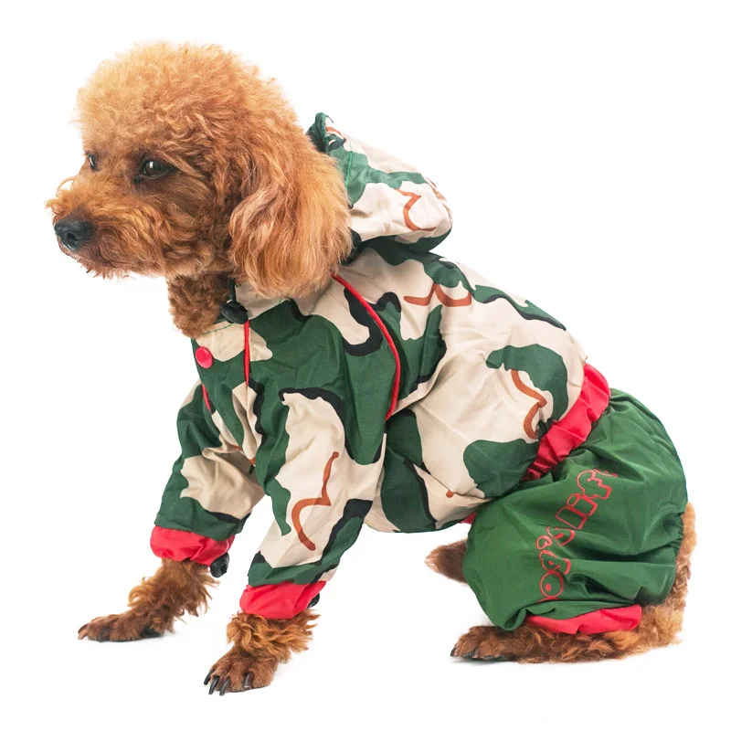 Эластичный нагрудный Камуфляжный дождевик для собак Зеленый XS XXL