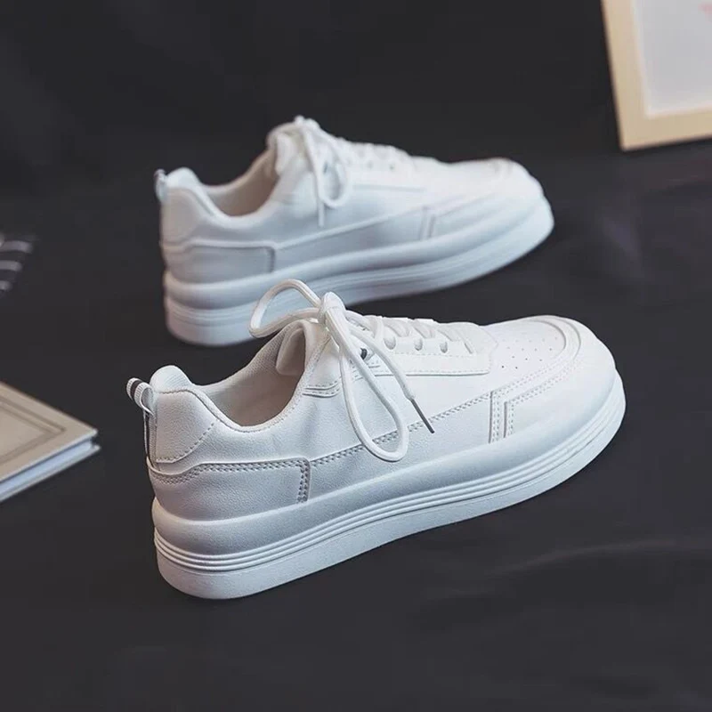

XZ0072 Stylish Women Casual Shoes Lovers Leather Dad Shoes Sneakers Harajuku Flat Thick Sole Tenis Basket Walking Platform Shoes