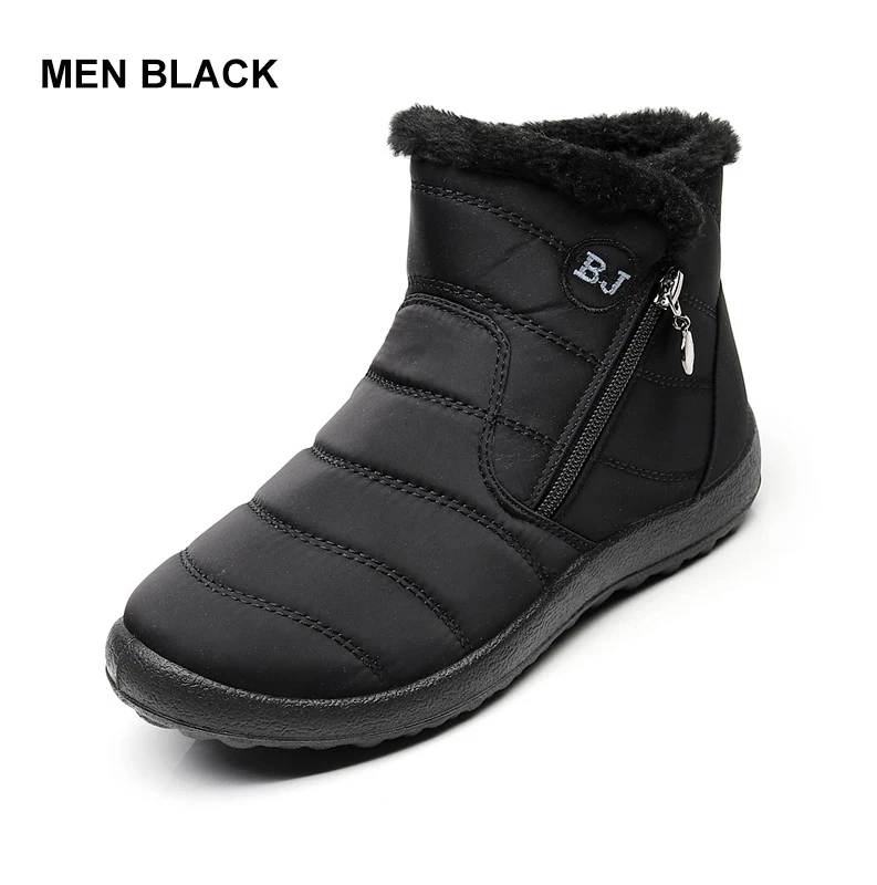 men black Merkmak/Новинка года; Зимняя мужская обувь; модные теплые зимние ботинки; нескользящие водонепроницаемые ботильоны; однотонные ботинки для пар; большие размеры - Цвет: men black