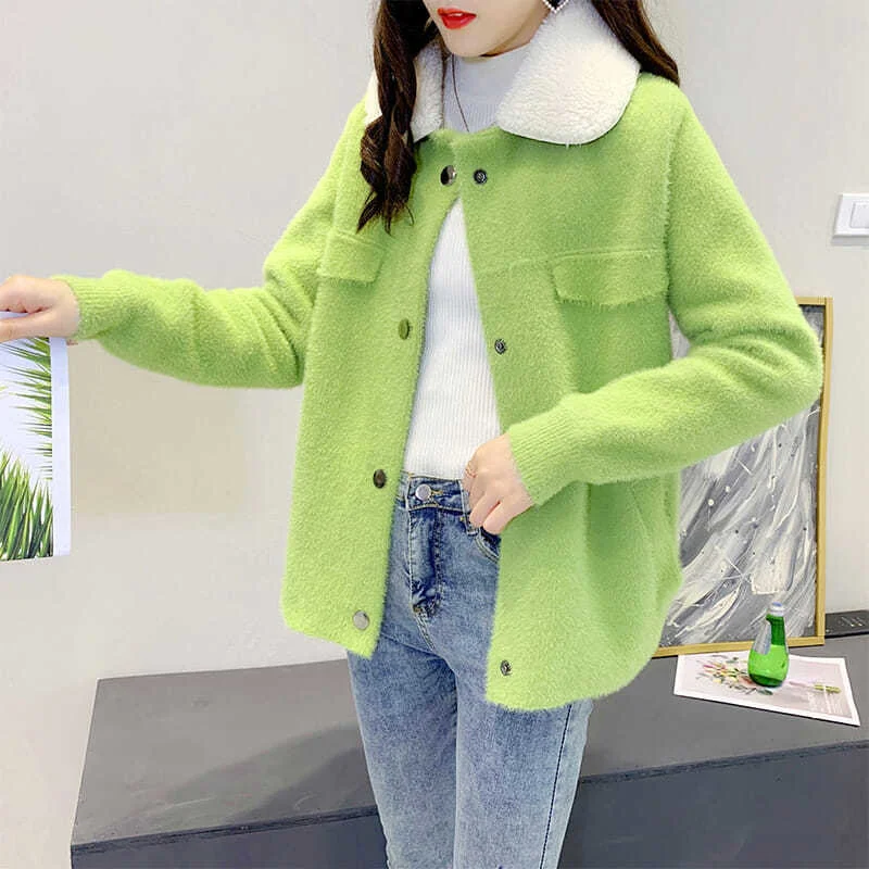 

2022 Spring Autumn Women Imitation Cashmere Knitted Cardigan 6 Color Letter Embroidery Ladies Warm Mohair Coat Roupas Femininas