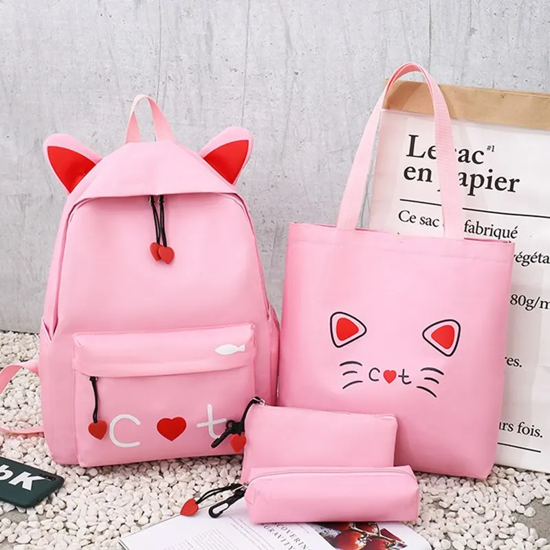 Комплект из 4 предметов для девочек-подростков, школьный рюкзак с милым принтом для женщин, женские сумки на ремне