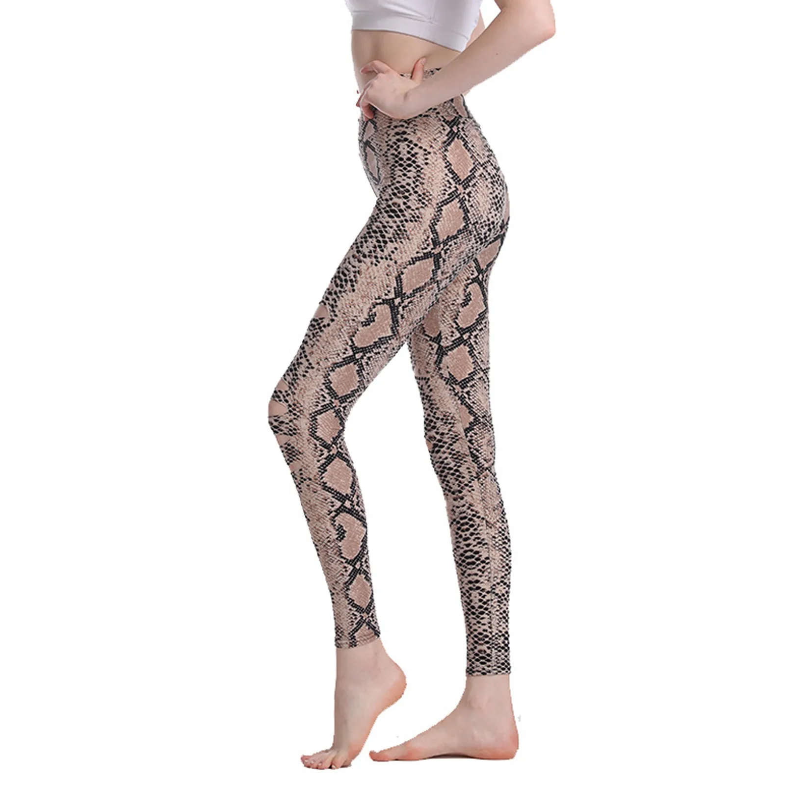 

Fashion Ladies Printing Hole Tight Fitting Fitness Running Leggings Hip Lifting Exercise Breathable Seamless Pants 2021 New