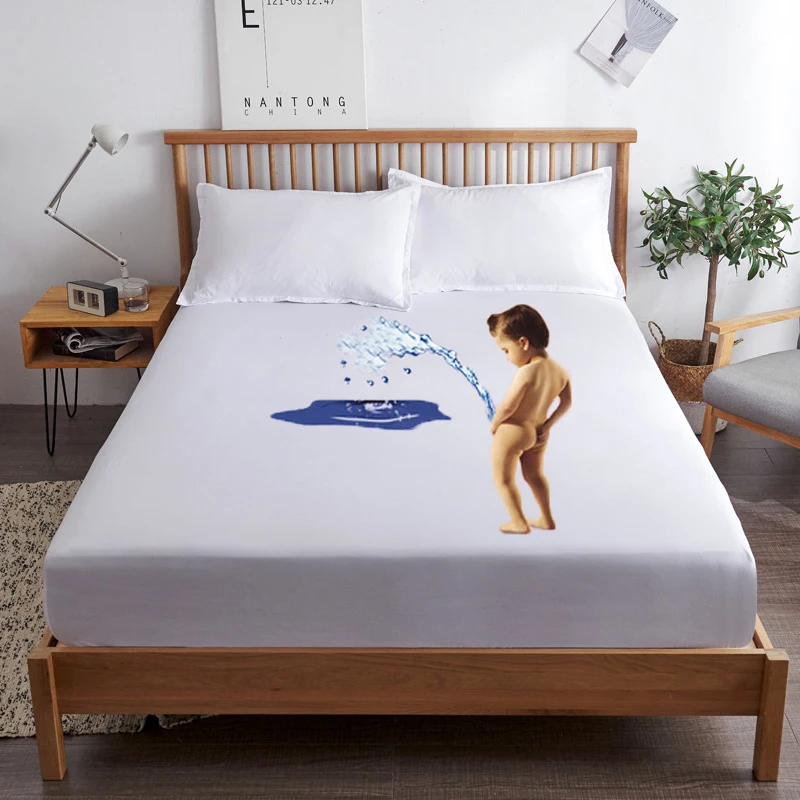 

New 100% waterproof Grey white mattress protector cover super soft adult baby elastic fitted sheet style king size protector pad