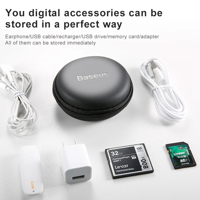 Чехол для наушников Baseus, для Airpods, Earpods, портативный, из искусственной кожи, мини, круглая коробка, сумка, чехол для наушников, Air Pods, Pod Coque Funda