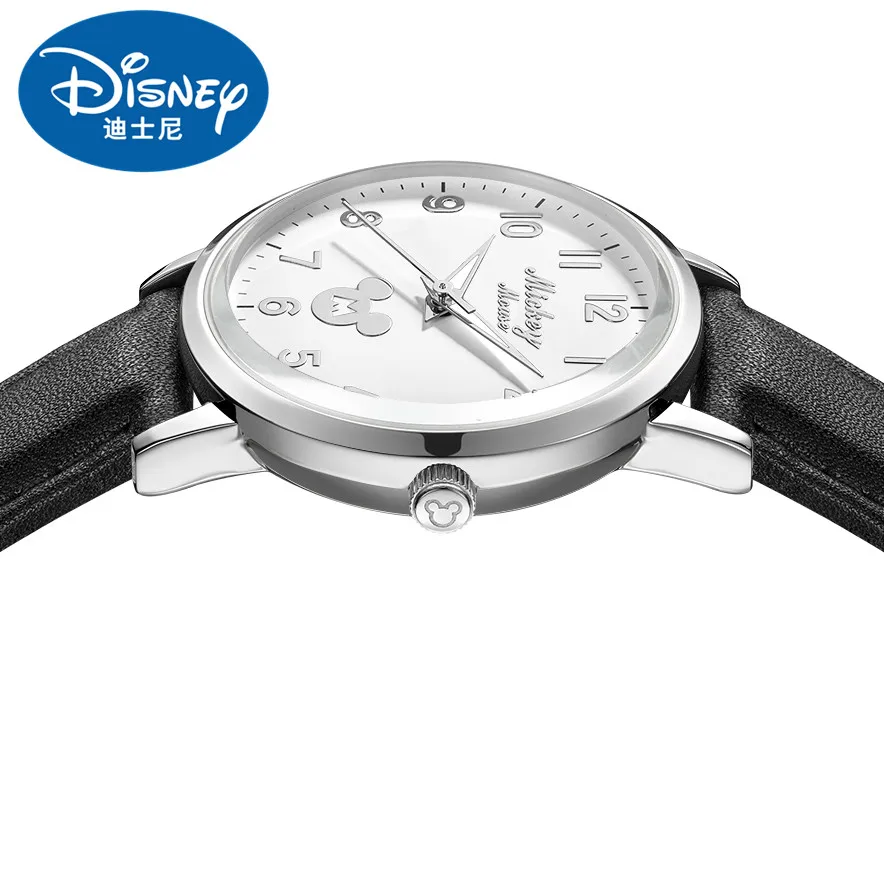 Оригинальные кварцевые детские модные часы Disney для подростков с кожаным