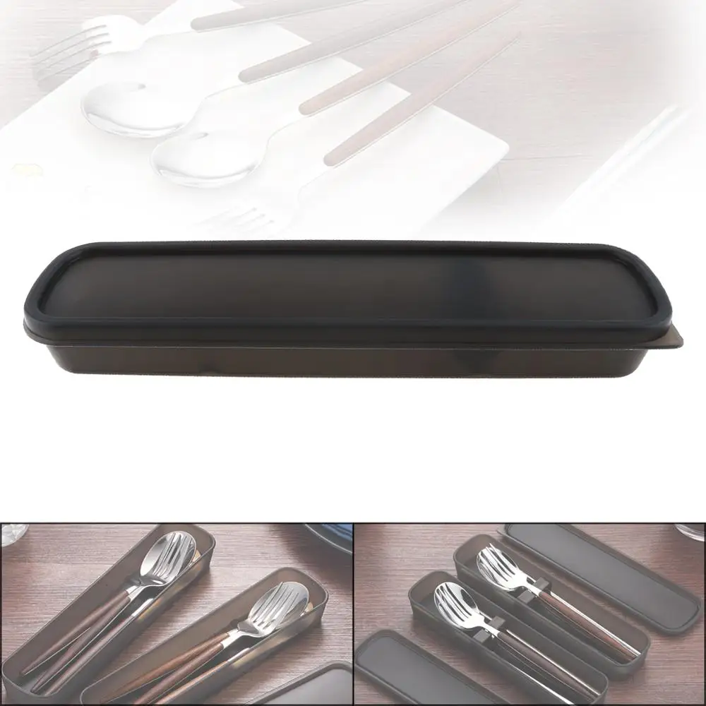 

New Universal Black Portable PP Cutlery Receptacle Tableware Storage Box with Silicone Pad Convenient Home Accessories