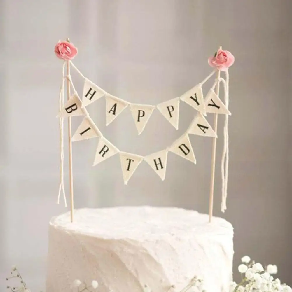

Birthday Cake Flag Topper Baking Decoration Tools Wood Gadgets Party Decor Paper Banner Birthday Happy D1O1