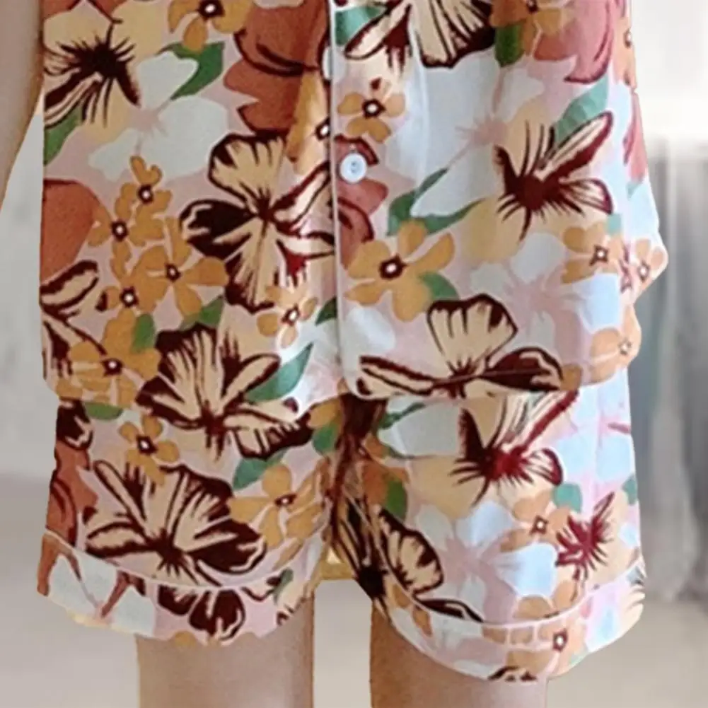 

Summer Women Outfit Short Sleeve T-shirt Elastic Waist Shorts Floral Print Top Shorts Two Pieces Set Homewear vestido de mujer