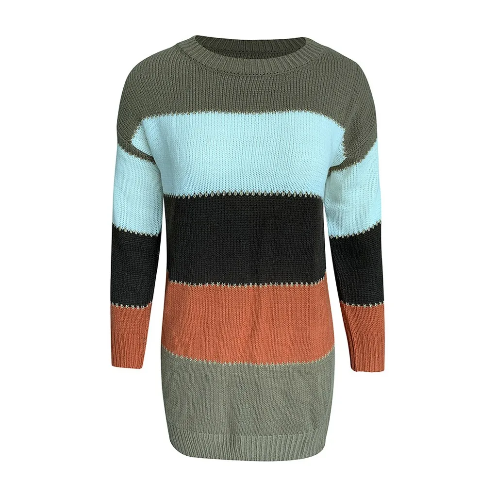 

Long Sleeve Sexy Hip Wrap Round Neck Patchwork Dress Winter Street Versatile High Waist Pullover Women's Sweater Dress
