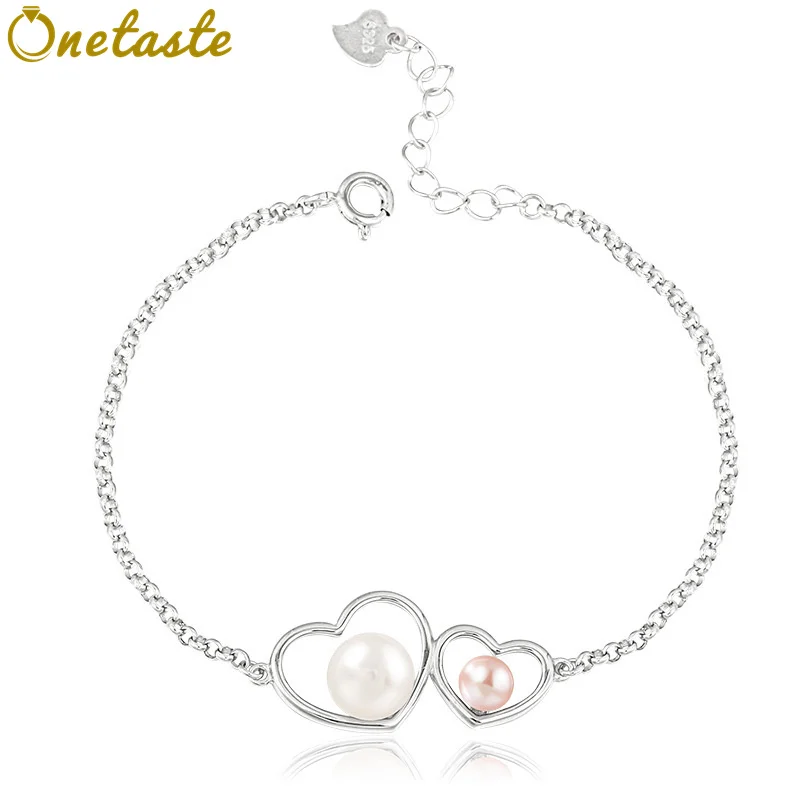 

925 Sterlign Silver Heart-shaped Pearl Bracelet For Women Korean Style Fashion Blank Bracelet Base Tray Setting DIY Jewelry
