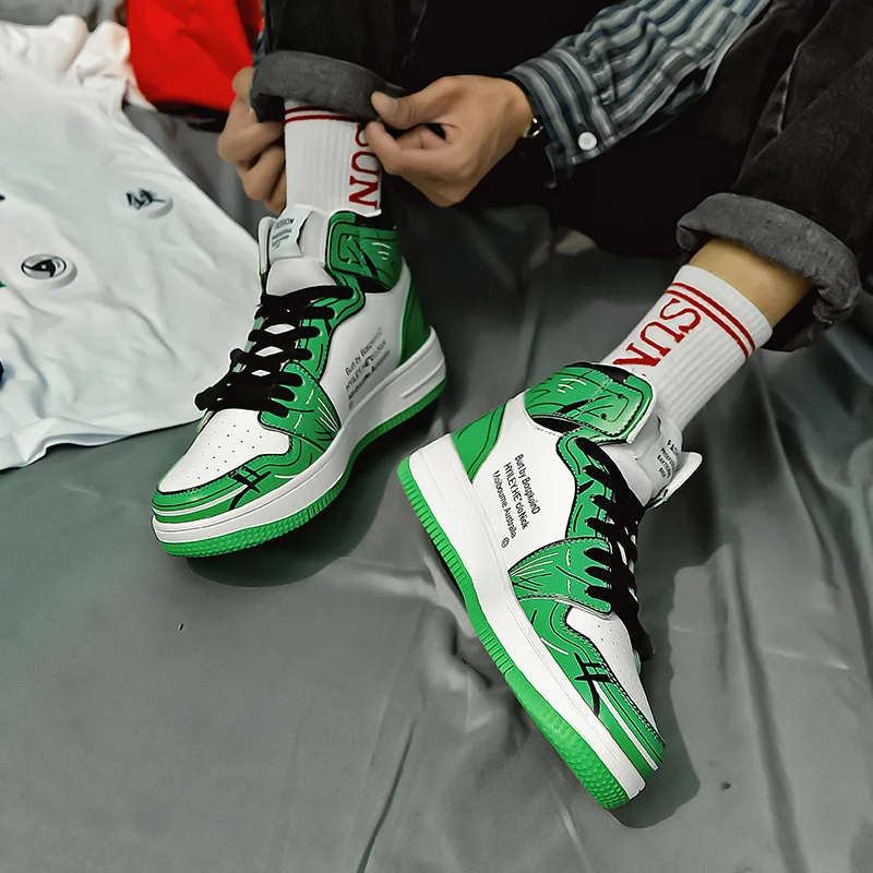 

AODLEE Streetwear High Quality Men Casual Shoes High Top Vulcanized Shoes Men Leather Cosplay Sneakers Anime Shoes Plus Size 45