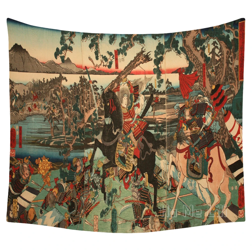 Tapiz de samur&aacute;i de leyenda japonesa para decoraci&oacute;n del hogar, arte para interiores-0