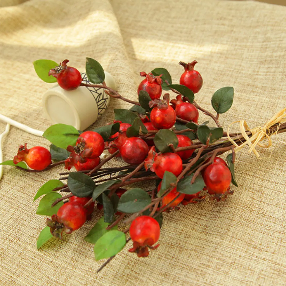 Искусственный боярышник фруктовая ветка имитация цветов красная связка