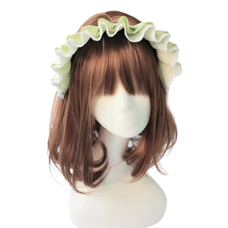 

Women Gothic Lolita Cosplay Headband French Maid Handmade Wavy Ruffles Lace Satin Hair Hoop Halloween Hair Accessories
