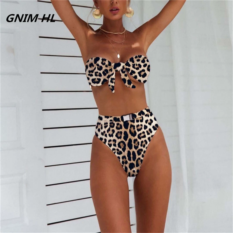

Купальник-бикини с высокой талией GNIM HL, Женский бразильский купальник с леопардовым принтом, новинка 2021, купальный костюм для женщин, пляжная одежда, купальник